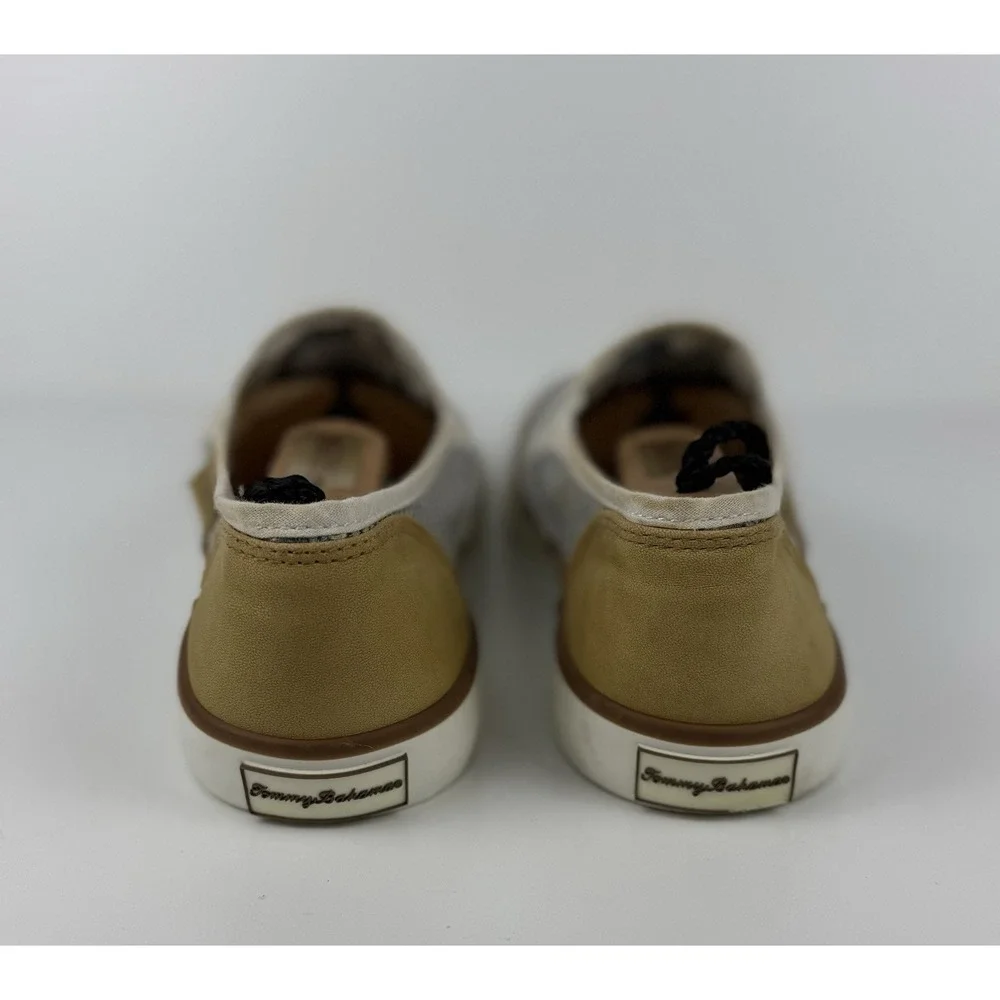 Tommy Bahama Slip On Sneakers Striped Canvas Tan Women's Size 8.5